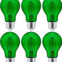 Sunlite 40941 LED Colored Filament A19 Light Bulb, 4.5 Watts, Medium E26 Base, 120 Volts, Transparent Green, Dimmable, 320 Degree Beam Angle, UL Listed, 6 Count