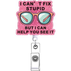 2 x Funny Badge Reel Retractable for Nurse I Can't Fix Stupid But I Can Help You See It Nursing Badge Holder with Alligator Clip Cute Healthcare LPN RN CNA LPN Medical Badge Clip ID Card Accessories