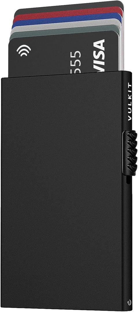 VULKIT Minimalist Credit Card Holder Pop Up Cards RFID Protection Slim Metal Wallet (Matte Black)