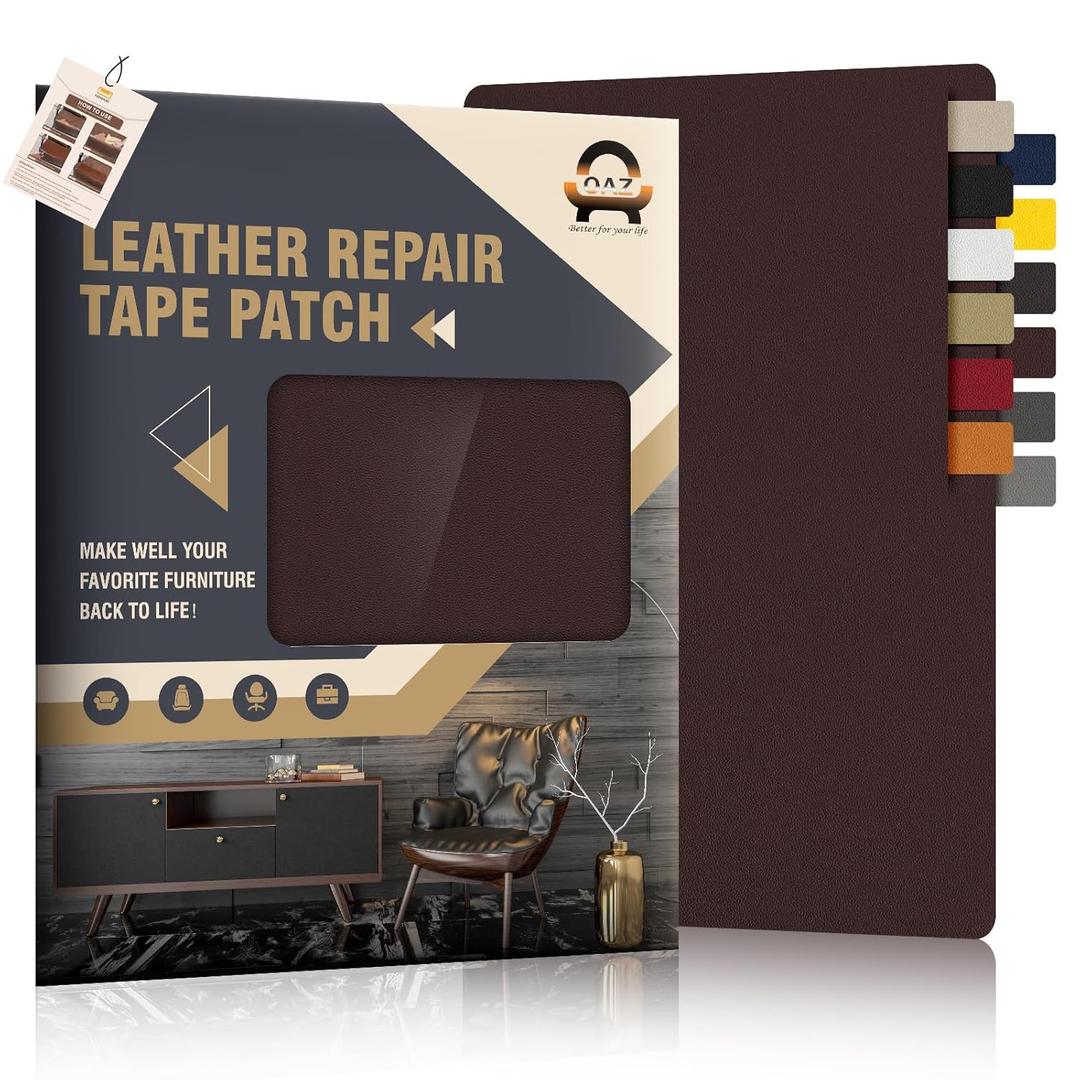 Leather Repair Patch Tape, 9"x 11" Self Adhesive Leather Repair Tape for Furniture, Leather Repair Kit for Car Seat, Couch, Sofa, Chair, Boat Seat - Smooth Dark Brown