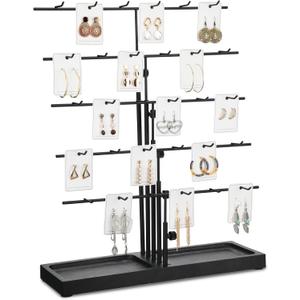 HULISEN Earring Display for Vendors, Adjustable Height Earring Display Stands for Selling, Jewelry Display for Earrings Card, Keychain, Earrings Rack Display Holder with Tray, 30 Hooks, Black