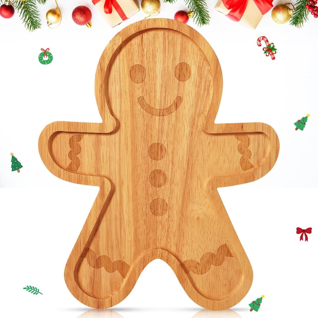 Bokon 12" Gingerbread Christmas Charcuterie Board Wooden Cutting Board Xmas Serving Platter Tray Cookie Plate for Cheese Bread Dessert Fruit, Gift for Christmas Party Holiday Decoration(Rubber Wood)