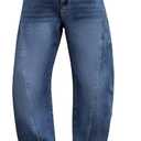 ELLEVEN Barrel Jeans for Women Stretchy Denim Pants Boyfriend Baggy Mid Rise Sweatpant Jeans (Blue, L)
