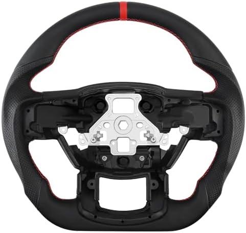 LOSCHEN Full Leather Steering Wheel for F150 Raptor 2015-2020, D-shaped Flat-bottom, Full Nappa Perforated Leather Steering Wheel with Paddle Shifters
