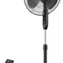 PELONIS 16" Adjustable Oscillating Pedestal Fan with Remote for Bedroom
2026 Upgraded Black Standing Fan with 90° Oscillation and 24° Tilt, 3-Speed, 1765 CFM, 7-Hr Timer for Living Room and Office