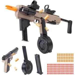 Realistic Toy Gun Pistol Automatic Blaster - Carbine Rifle Shell Ejecting with Drum Magazine 100 Plastic Bullets 30 Shells Hand Gun for Boy Girl, Shooting Game Gift for Kid Ages 8-12 Years Old Adult