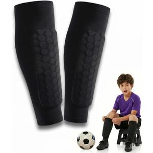 Soccer Shin Guards Shin Pads for Kids Youth Adult, Calf Compression Sleeve with Honeycomb Pads, Lightweight Calf Protective Gear for Football Soccer (Black, Large)