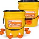 5 Gallon/44 Lbs Automatic Chicken Feeder & Waterer Set with Buckets, No Waste Feeder Port & Waterer Cup, Rain Proof Poultry Feeders, Keeps Out Small Animals, Ideal for Duck, Chick & Turkey