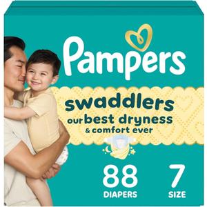 Pampers Swaddlers Diapers, Size 7 (26-50 lbs), 88 Count, Absorbent, Keeps Baby Dry and Comfortable, Skin Safe Disposable Baby Diaper 