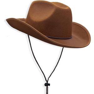 COLLECT PRESENT Plain Felt Cowboy & Cowgirl Hat for Men, Women, and Teens | Western Studded Cowboy Hat in Adult Sizes (Brown)