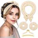 Heatless Curls Hair Curlers to Sleep in Velvet No-Heat Overnight Curling Rod Headband Set for Long Hair, with Scrunchies & Clip, Wake Up to Beach Waves (Beige, Pack of 1)