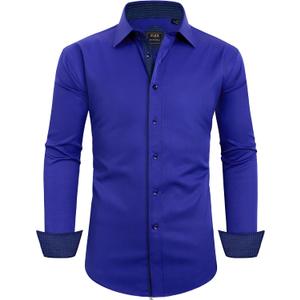 Alimens & Gentle Men's Dress Shirts Long Sleeve Wrinkle-Free Business Casual Button Down Shirt (XX-Large, Royal Blue)