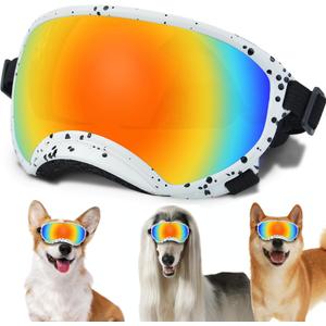 Medium Dog Sunglasses with Adjustable Strap UV Protection, Windproof Dog Puppy Sunglasses, Suitable for Medium Dog Pet Glasses, Dogs Eyes Protection, Soft Dog Goggles (White Frame-Blackdot-Colours Lens-Medium)
