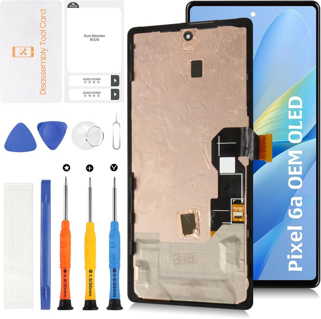 OLED for Google Pixel 6A 6.1" Display Screen +Frame (Fingerprint Support) LCD Screen Replacement Display Touch Digitizer Assembly GX7AS GB62Z G1AZG GB17L