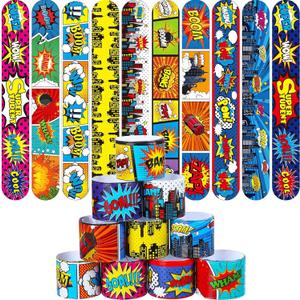 Junkin 40 Pieces Hero Tie Dye Party Favors Slap Bracelets for Kids Boys Girls Snap Bracelets Party Supplies Wristband Birthday Supplies Decorations, 10 Styles (Hero)