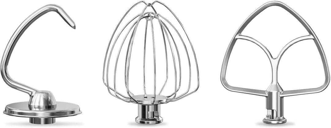 LETOMS Stainless Steel Attachments 3 Pieces for KitchenAid 4.5-5QT Tilt-Head Stand Mixer and Mixing Bowl, K45WW Wire Whip, K45DH Dough Hook, K45B Flat Beater, Dishwasher Safe and Heavy Duty