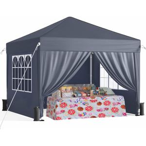Driftalia 10x10 Pop Up Canopy Tent with 4 Sidewalls, Dark Grey | One-Push Center Lock, 3 Adjustable Heights, Carry Bag Included for Camping, Parties, Beach & Outdoor Events