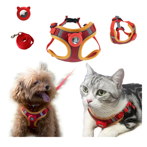 Airtag Cat Harness and Leash Set - Soft Nylon, Adjustable, Escape Proof, Reflective (Red, S)