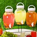 Tanlade 3 Pcs Plastic Drink Dispenser with Spigot and Metal Stand 1.2 Gallon Beverage Dispenser for Parties Juice Dispensers Lemonade Jar with Lids for Cold Drink Tea Water Container