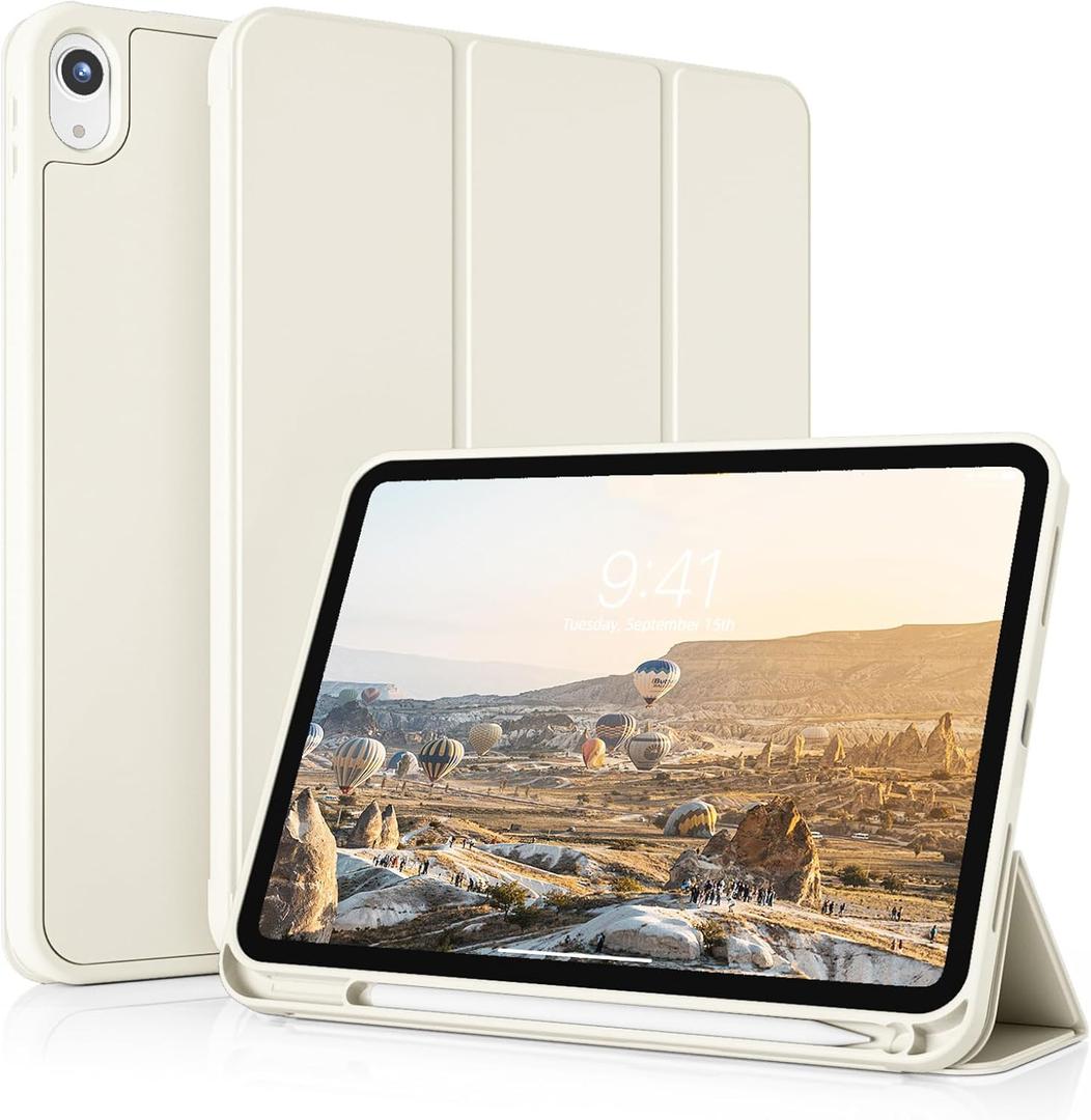 kenke Case for iPad (A16) 11 Inch 2025, iPad 10th Generation 10.9 Inch 2022, Slim Trifold Stand Case with Pencil Holder, Soft TPU Smart Back Cover, Auto Sleep/Wake, Cream White