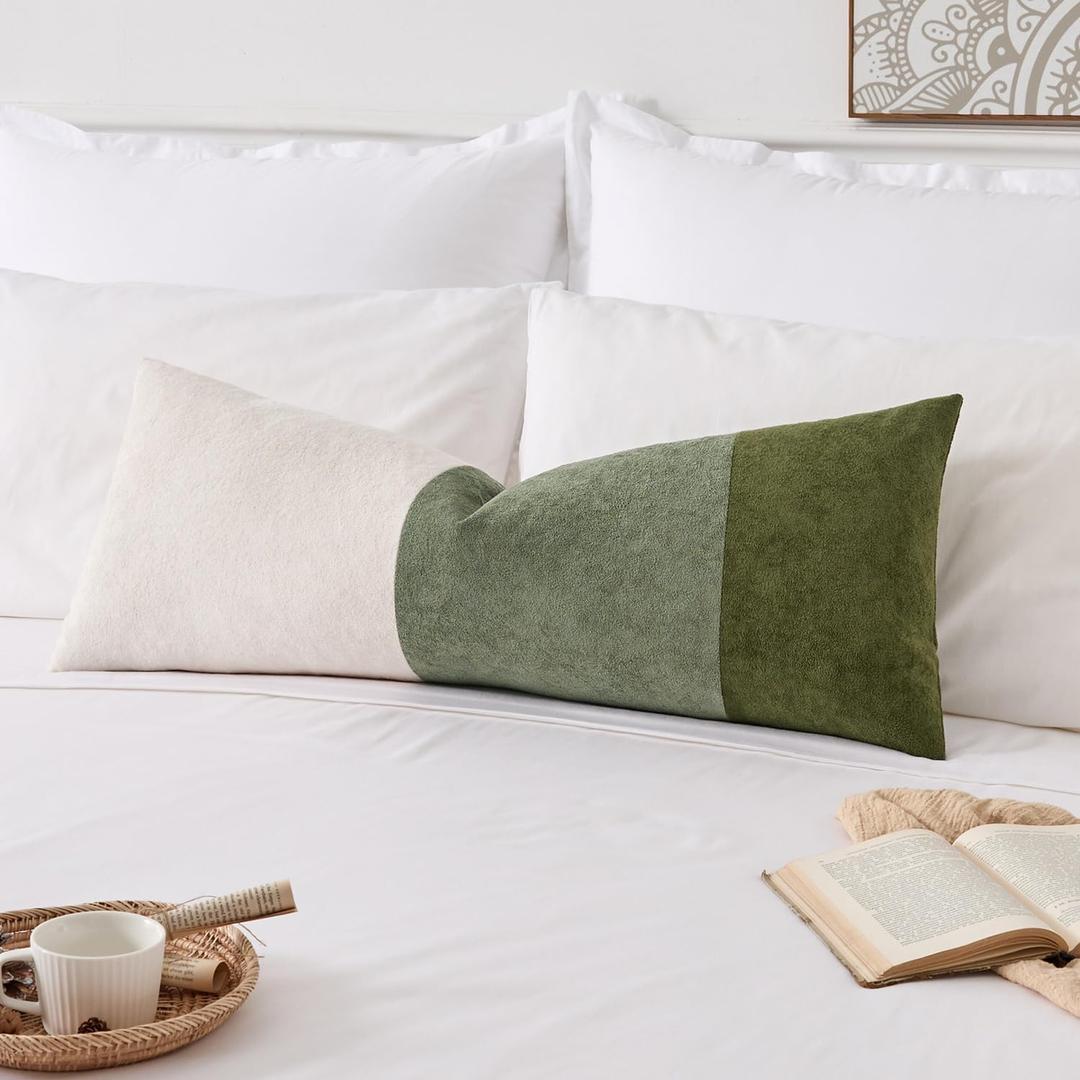 Kevin Textile Spring 14x36 Inch Long Lumbar Cover 1 Pack Three-Colour Patchwork Soft Textured Waterproof Rectangle Cushion Elegant Accent Pillows for Couch Sofa Chair Bed Indoor Outdoor Green