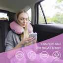 Travel Pillow Memory Foam for Airplanes - Neck Pillow for Traveling, Car, Home, Flight Pillow for Sleeping with Attachable Snap Strap Soft Washable Cover, Provide Head Neck Support Rest, Light Purple