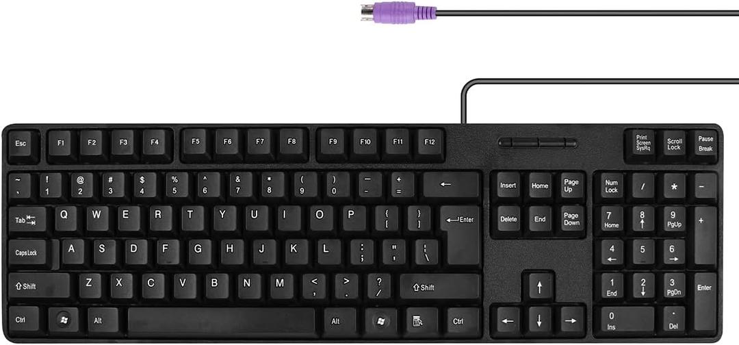 M MC Saite MCSaite Wired PS2 104 Keys Computer Keyboard with Stands,Black,Waterproof - US Layout Compatible for Windows, PC, Laptop