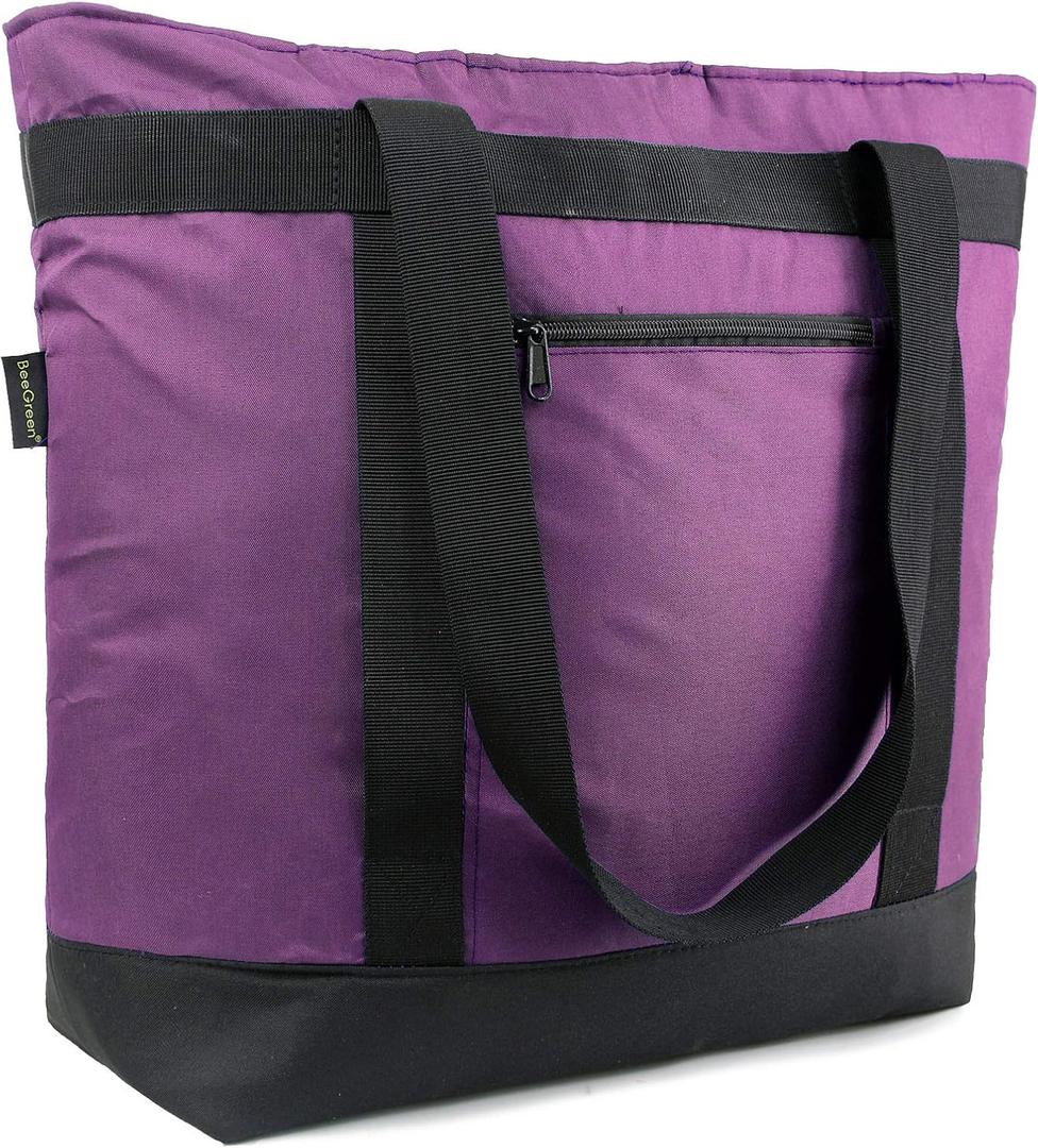 BeeGreen Cooler Bag Soft Insulated Tote for Beach Travel Grocery Shopping Lunch Portable Large Ice Coolers with Handle Hard Freezer Bags with Zippered Top Foldable Leakproof Delivery Totes Purple