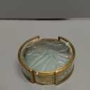 Glass Coaster Set of 8 Drink Coasters with Holder, Gold Brass-Coated Glass Coasters for Drinks, Round Cup Mats Coffee Table Décor for Kitchen, Living Room, Bar, Office, Patio, 4 Inches