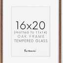 Natural Oak & Walnut 16x20 Picture Frame - Tempered Glass, Matted to 11x14 (16x20 - 1P)