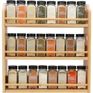 3 Tier Bamboo Spice Rack, Spice Rack Organizer, Seasoning Jars Rack Shelf Spice Organizer for Kitchen Counter or Wall Mounting, Spice Storage Holder with handles, Jars Not Included,Natural