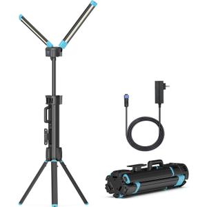 10000 Lumen Work Light with Stand, GoGonova 87'' Rechargeable Dual Power Source Led Work Light with Stand, Dual-Head Led Tripod Work Light with 1500/5000/10000 Lumen, 4000/7000K Dimmable