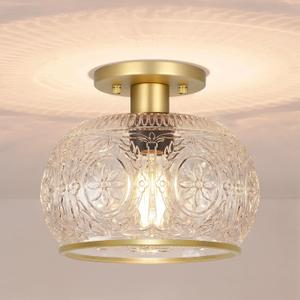 Gold Semi-Flush Mount Ceiling Light with Globe Glass  Vintage Ceiling Lighting for Hallway, Kitchen, Entryway, Bathroom & Closet (7.68in-ceiling)