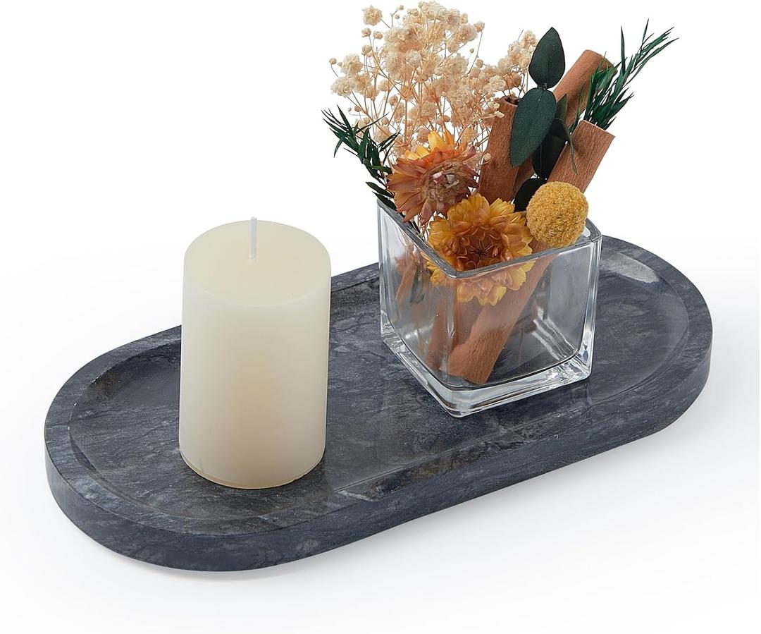 Natural Marble Vanity Tray, Marble Tray for Bathroom countertop,Stone Tray for Storing Perfume, Cosmetics and Jewelry 9.8 * 4.7inch Black