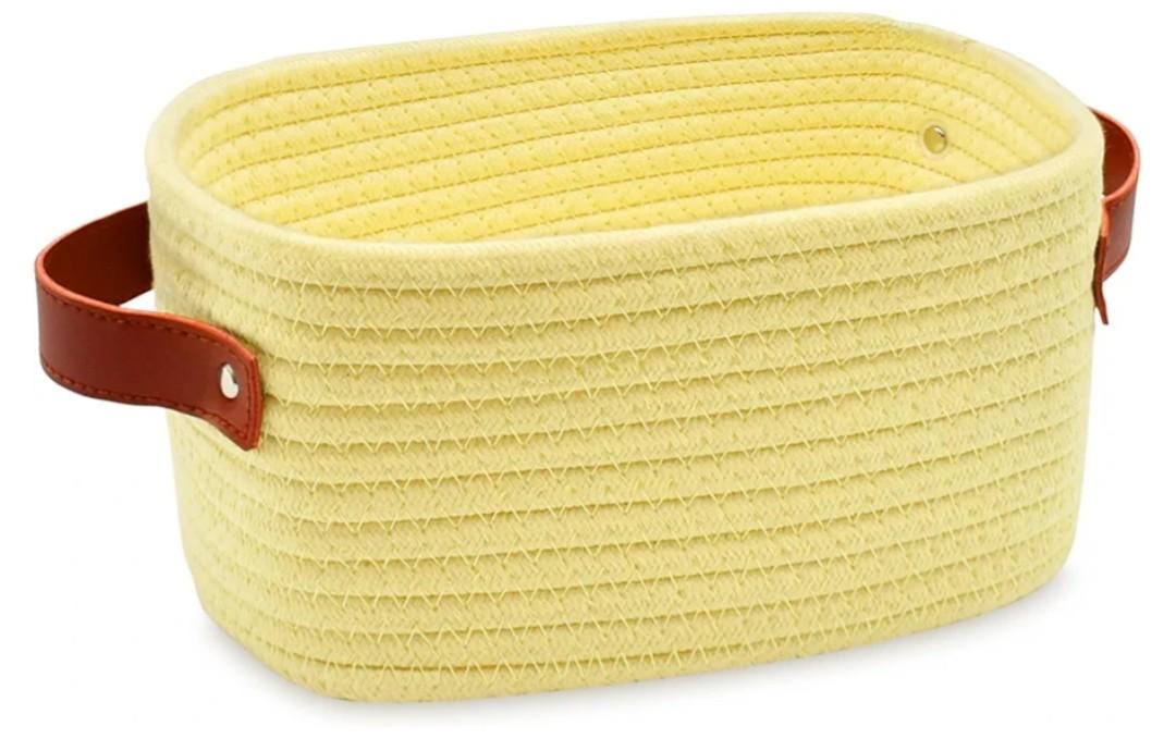 ABenkle Small Storage Basket, Mini Baskets with Handle, Cute Cotton Woven Baskets for Shelves, Boho Decorative Toy Storage Bin for Nursery, Spa, Empty Gift Basket - XS, Yellow