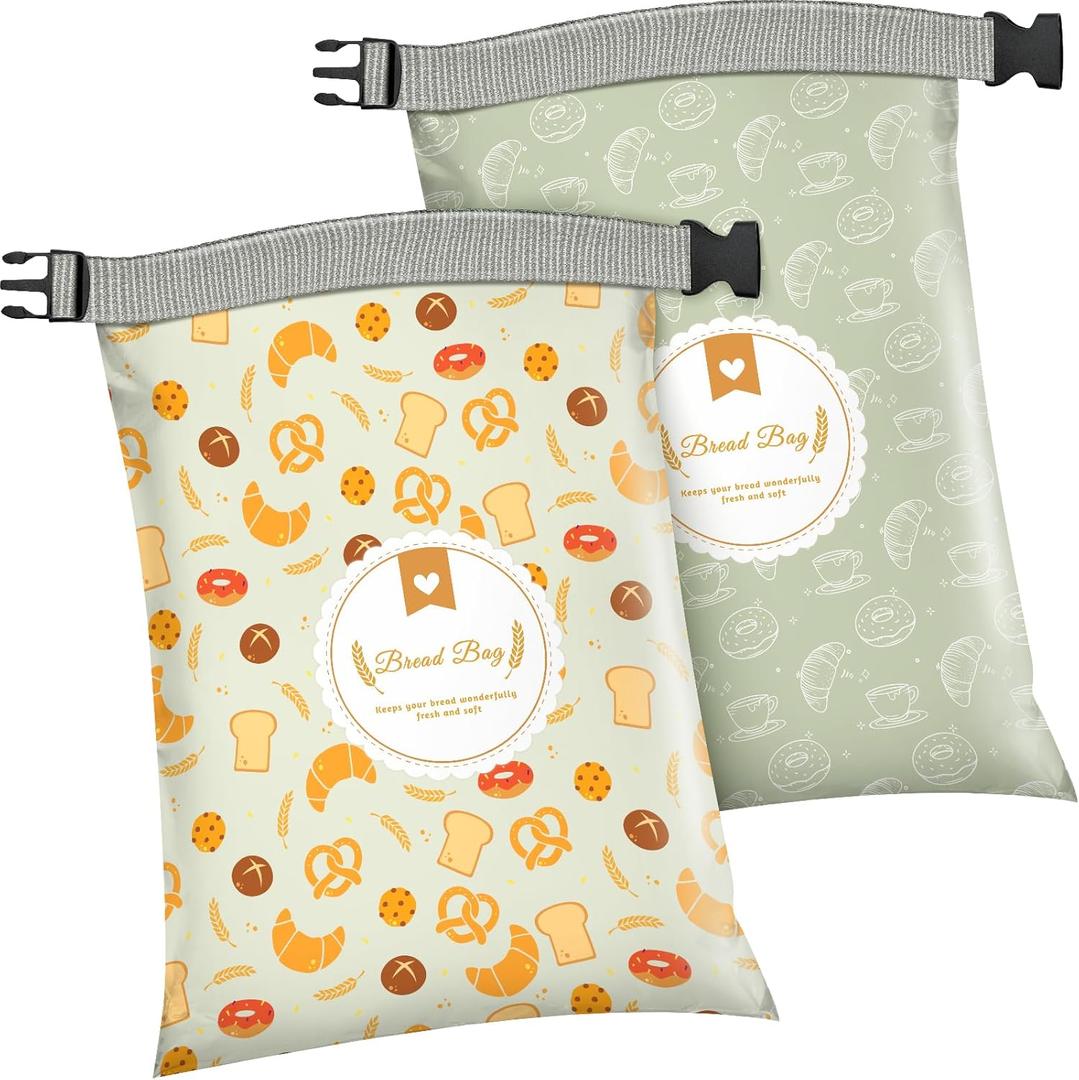 2 Pack Bread Bags for Homemade Bread, 17"13" Reusable Bread Bag for Fresh Keeping with Lining & Zipper, Freezer Safe & BPA Free, Gift Giving (Green & Yellow)