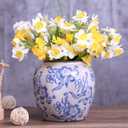 Blue and White Ceramic Vase, Vintage Porcelain Vase with Crackle Glaze, Farmhouse Rustic Oriental Decorative Centerpiece for Living Room, Dining Table, Entryway, and Bookshelf (Classic Belly)