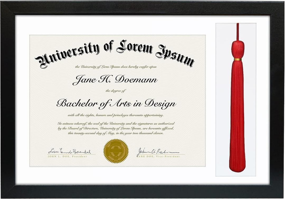 Americanflat 11x16 Graduation Frame - Shatter-Resistant Glass - Fits 8.5x11 Diplomas with Tassel Opening - Engineered Wood Diploma Frame with Tassel Holder for Wall Display - Black