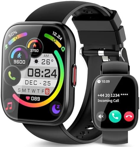 aycy Smart Watch for Men Women Bluetooth Call, 1.85" HD Touch Screen Fitness Watch with Sleep Heart Rate Monitor, 112+ Sports Modes, IP68 Waterproof Activity Trackers for Android iOS, Black