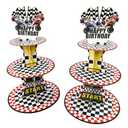 (Pack of 2) Race Cars Cupcake Stands Birthday Party Supplies, 3-Tier Two Fast Racing Car Cardboard Cupcake Holder Dessert Display, Cars Wheels Birthday Decorations