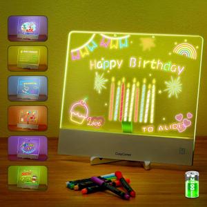 LED Drawing Board for Kids - Birthday Gifts for Boys and Girls,Doodle Glow Note Board with Colors | Rechargeable Acrylic Dry Erase Board with Light & Touch Switch Valentine Gifts (White)