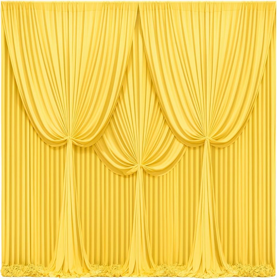 24x10FT Yellow Backdrop Curtains for Wedding Parties, Wrinkle Free Polyester Photography Backdrop Drapes for Wedding Baby Shower Birthday Parties Stage Background Stand Decorations 4x10ft,6 Panels