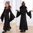 Vampire Costume for Girls Kid Halloween Carnival Fancy Black Dress for Cosplay (4-5 Years)