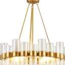 Dia 24 Inch Gold Modern Chandelier for Dining Room, 4-Light Glass Chandeliers for Bedroom, Large Pendant Light for Living Room Hallway Foyer Entryway