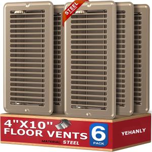 4x10 Floor Register, Floor Vent Covers for Home Floor, Heavy Duty Steel Walkable Floor Grates, Adjustable Air Vent Covers Rust Proof Finish, 4" x 10'' Floor Vent, Brown 6 Pack