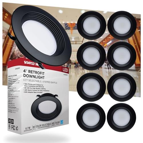 Satco 8 Fixtures S11832R1, 6.7 Watt; Dimmable LED Downlight Retrofit; 4 Inch; CCT Selectable Warm White to Natural Light; 120 Volts; Black Finish; Residential and Commercial Use