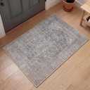 Kuden 2x3 Small Rug, Machine Washable, Non-Slip Backing, Vintage Style, Soft, Low Pile, Area Rugs for Entryway Kitchen Indoor Entrance (Blue / Beige)