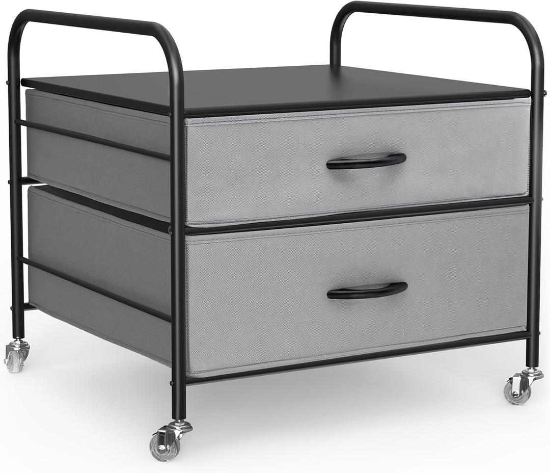 Mini Fridge Stand with Storage, WAYTRIM Kitchen Fridge Stand Mini Fridge Organizer Stand for Dorms Refrigerator Stand with Metal Frame Wooden Tabletop 4 Swivel Wheels for Mobility (Grey)