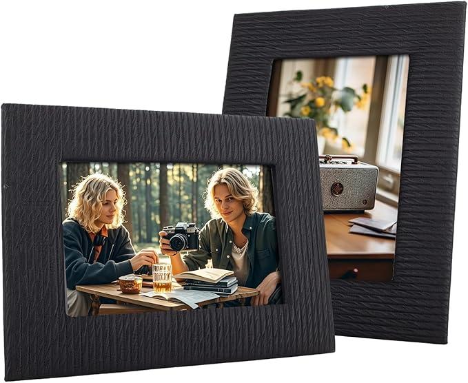 4x6 Picture Frames, Stylish Vintage PU Leather Photo Frame for Tabletop Display, 4x6 Picture Holder 1 Pack for Home Decor Display Frame - Black