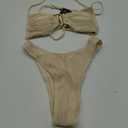 ZAFUL Women's Textured Underwire Bikini Set V Notch High Cut Swimwear Tie Side Ribbed Sexy Swimsuits (450-beige)